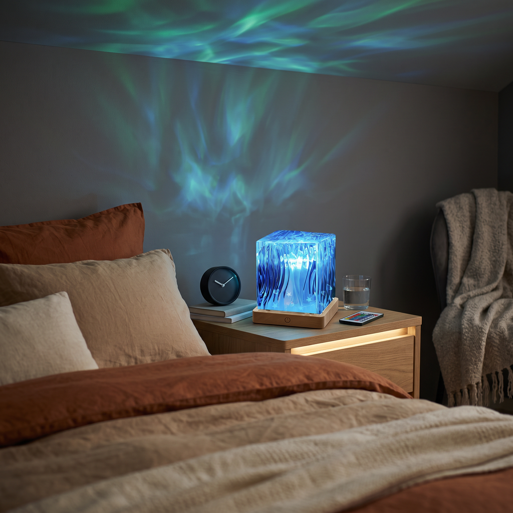 Säntis Nordlicht-Lampe im Schlafzimmer